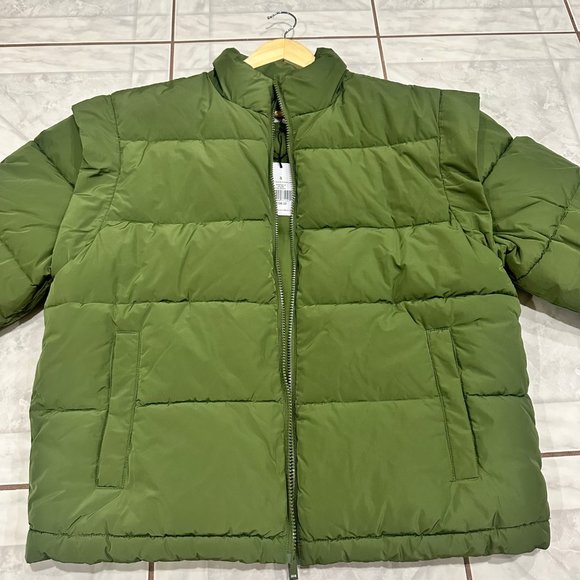NWT We Wore What Green Puffer Vest Jacket Removable Sleeves Outerwear Womens S - Picture 11 of 12